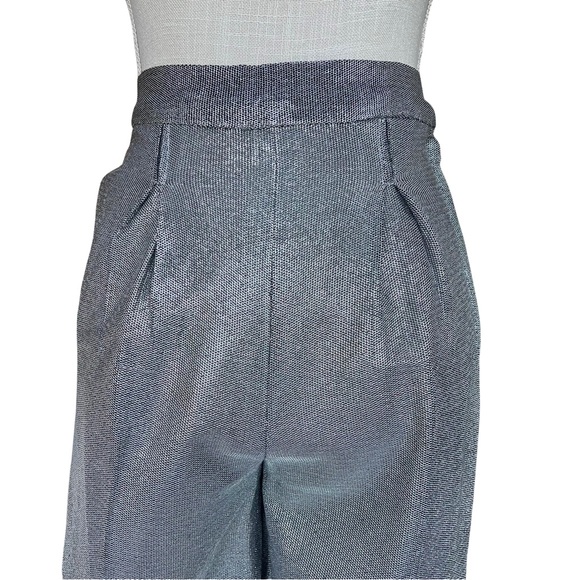 Vintage Custom Made High Waist Silver Mesh Wide Leg Pleat Front Trousers - Picture 5 of 13